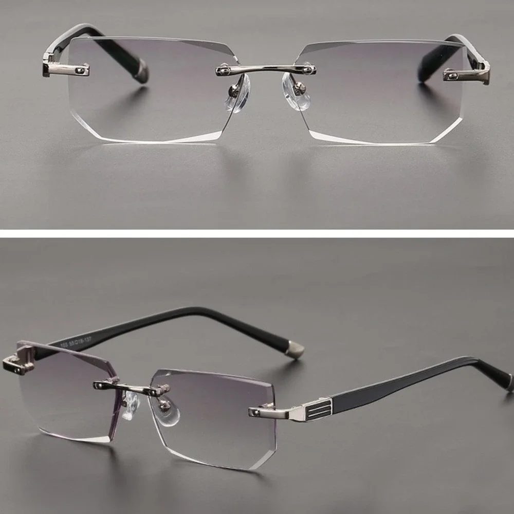 Mens Rimless Rectangular Sunglasses Clear Lens Eyewear Blue Light Retro Classy‎